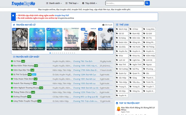 Review website đọc truyện miễn phí: Truyện Hay Ho - Thỏa sức giải trí với kho tàng truyện khổng lồ
