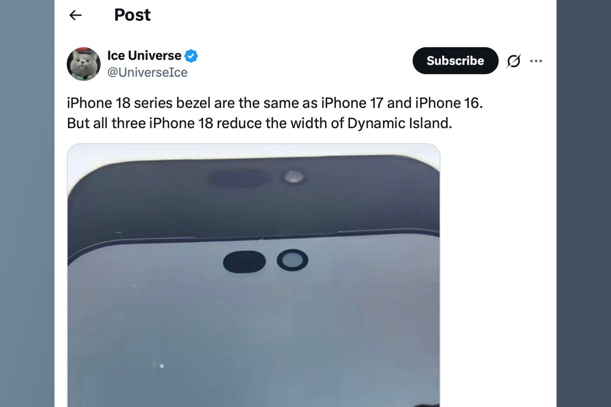 Dynamic Island trên iPhone 18 thu nhỏ so với iPhone 17