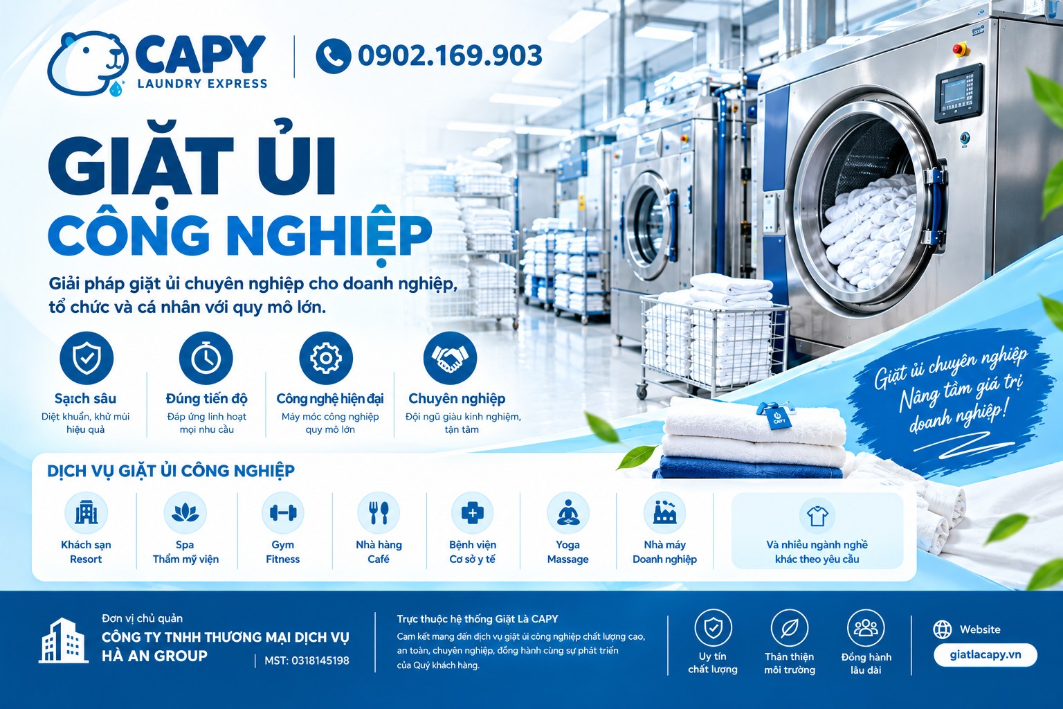 Banner dịch vụ giặt ủi công nghiệp của Giặt Là CAPY