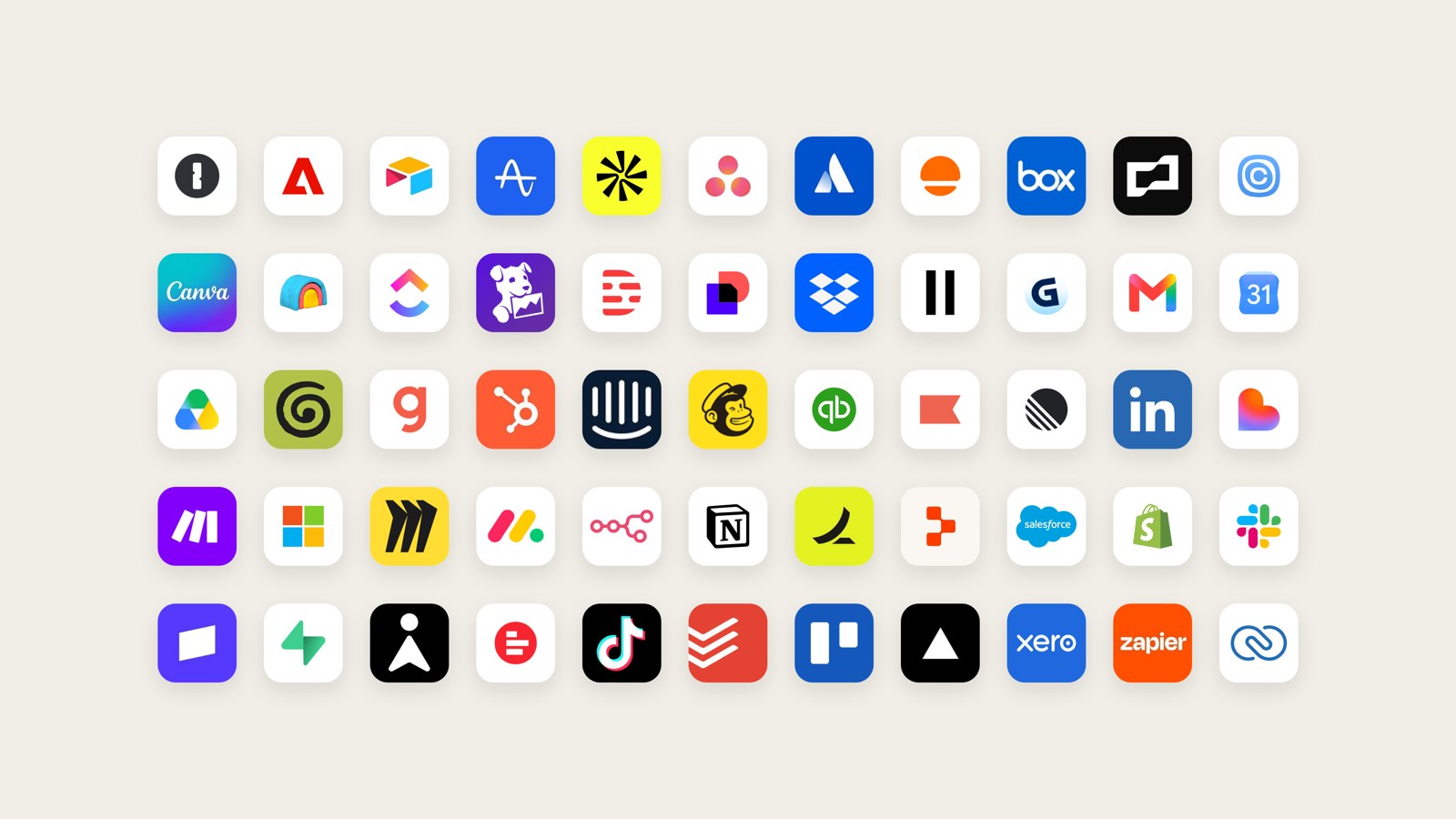 Lưới logo các ứng dụng Claude Duet kết nối được như Gmail, Slack, Shopify, Stripe, Canva, HubSpot
