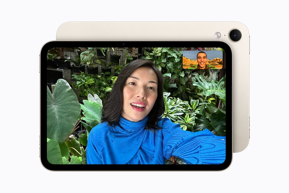iPad mini OLED gọi FaceTime ở chế độ ngang, camera trước đặt ở cạnh dài