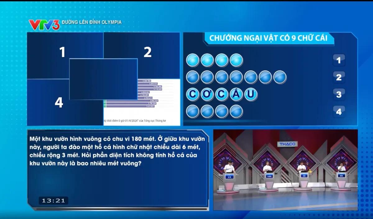 Màn hình Vượt chướng ngại vật trận tháng 3 quý IV Olympia 26 với hàng ngang cơ cấu