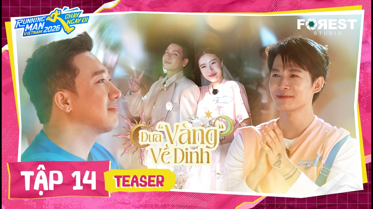 Lê Khanh mặc áo dài hồng đội voan cười rạng rỡ bên Quân A.P trong lễ cưới Running Man Vietnam tập 14
